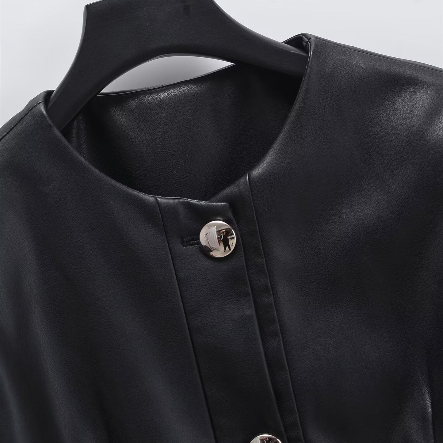 Elegant waist cinching slimming skirt leather jacket