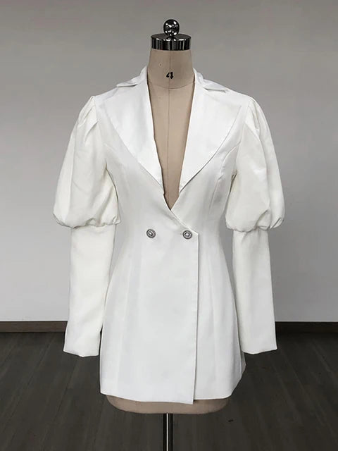 Spliced Button Solid Dresses For Women V Neck Lantern Sleeve Tunic Temperament Chic Elegant Dress Female Fashion