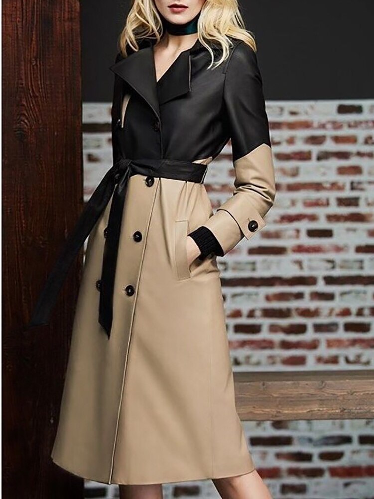 Two tone Leather Trench Coat