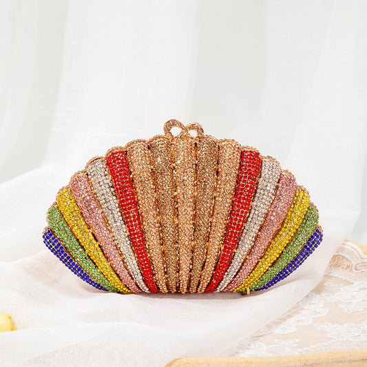 Luxury Rainbow Shell Diamond Evening Clutch