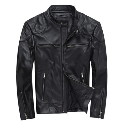 Men's Short Harley Leather Jacket, Stand Collar Casual Coat