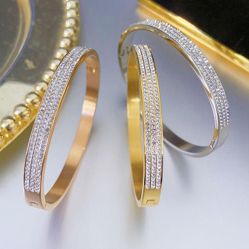 Korean Style Titanium Steel Triple Row Bracelet for Women