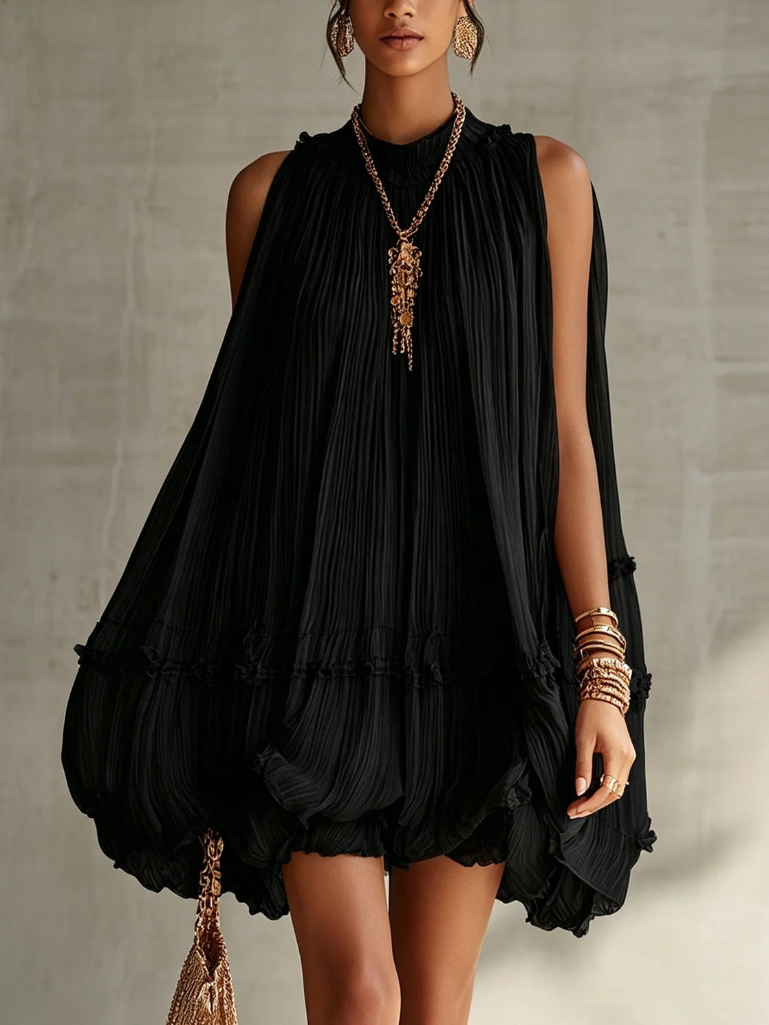 Sleeveless Pleated Mini Dress