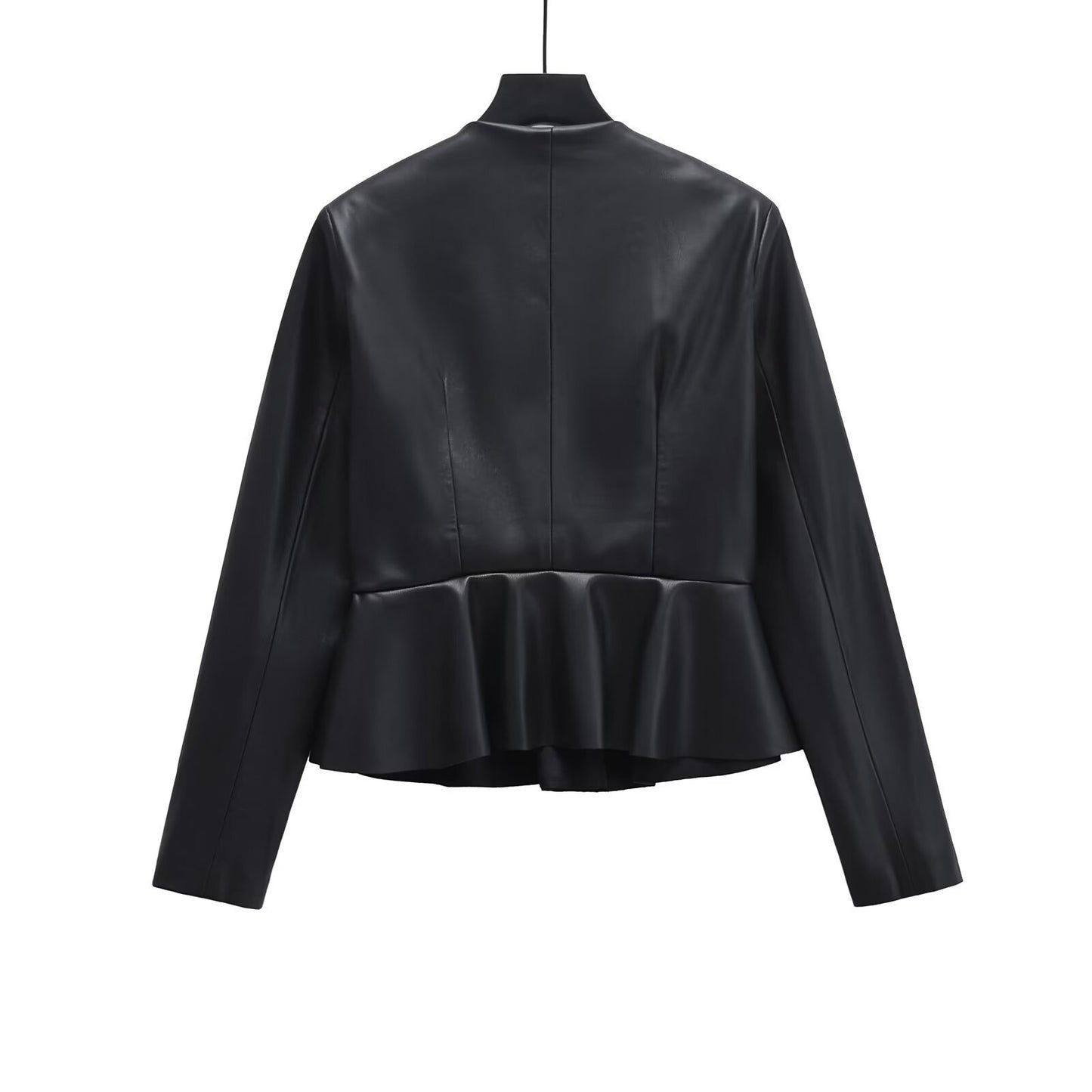 Elegant waist cinching slimming skirt leather jacket