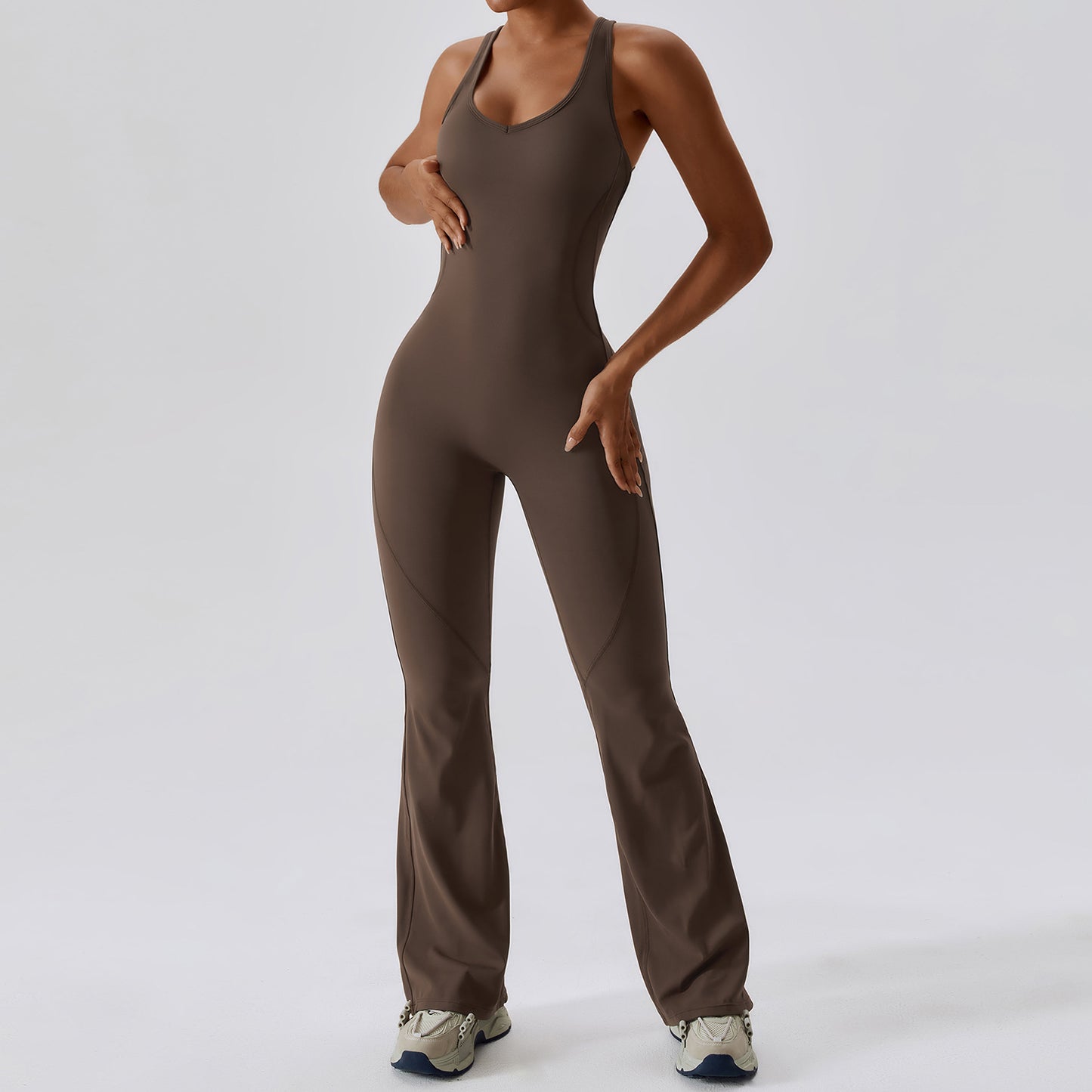 Sleeveless slim fit long pants jumpsuit