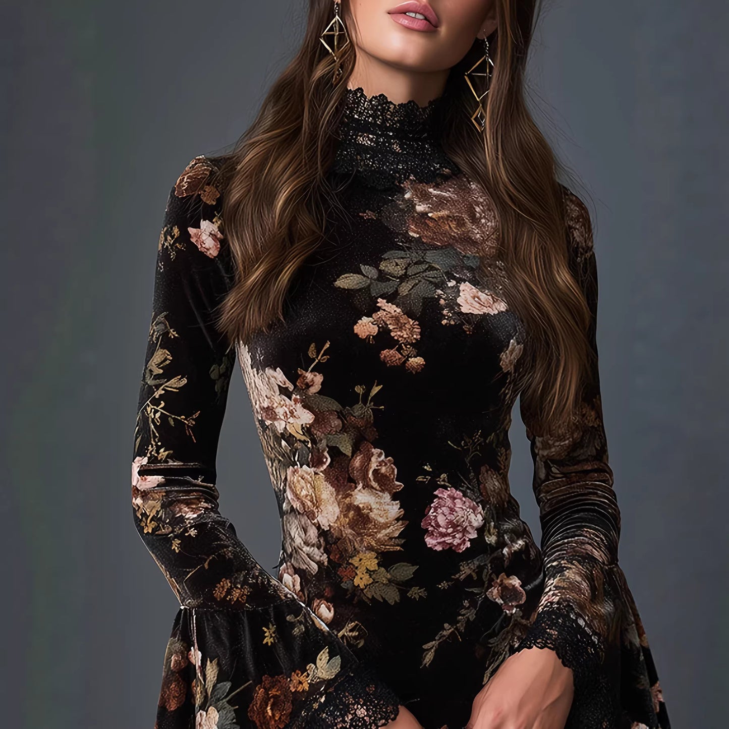 Vintage floral print lace dress