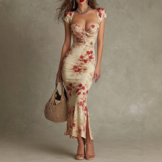 Vintage floral Printed Fitted Dress