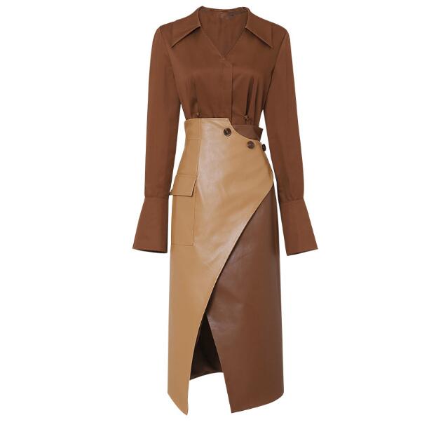 Two-Piece Brown Leather Skirt