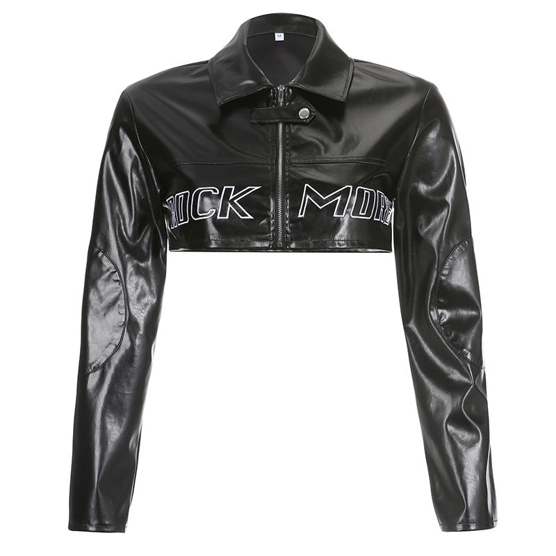Motorcycle PU Leather Splicing  crop Jacket