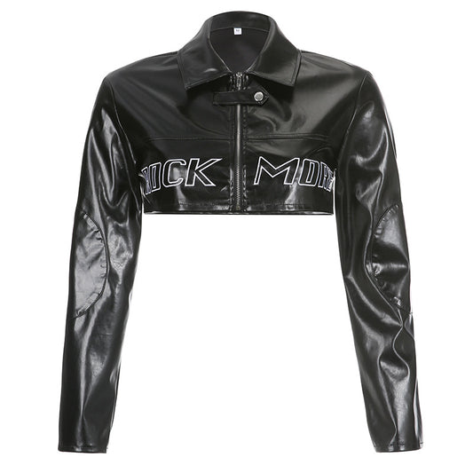 Motorcycle PU Leather Splicing  crop Jacket