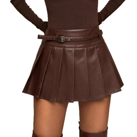 High waisted PU leather skirt versatile spicy girl half skirt