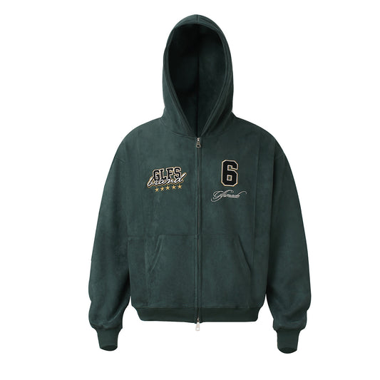 Suede embroidered cardigan sweatshirt