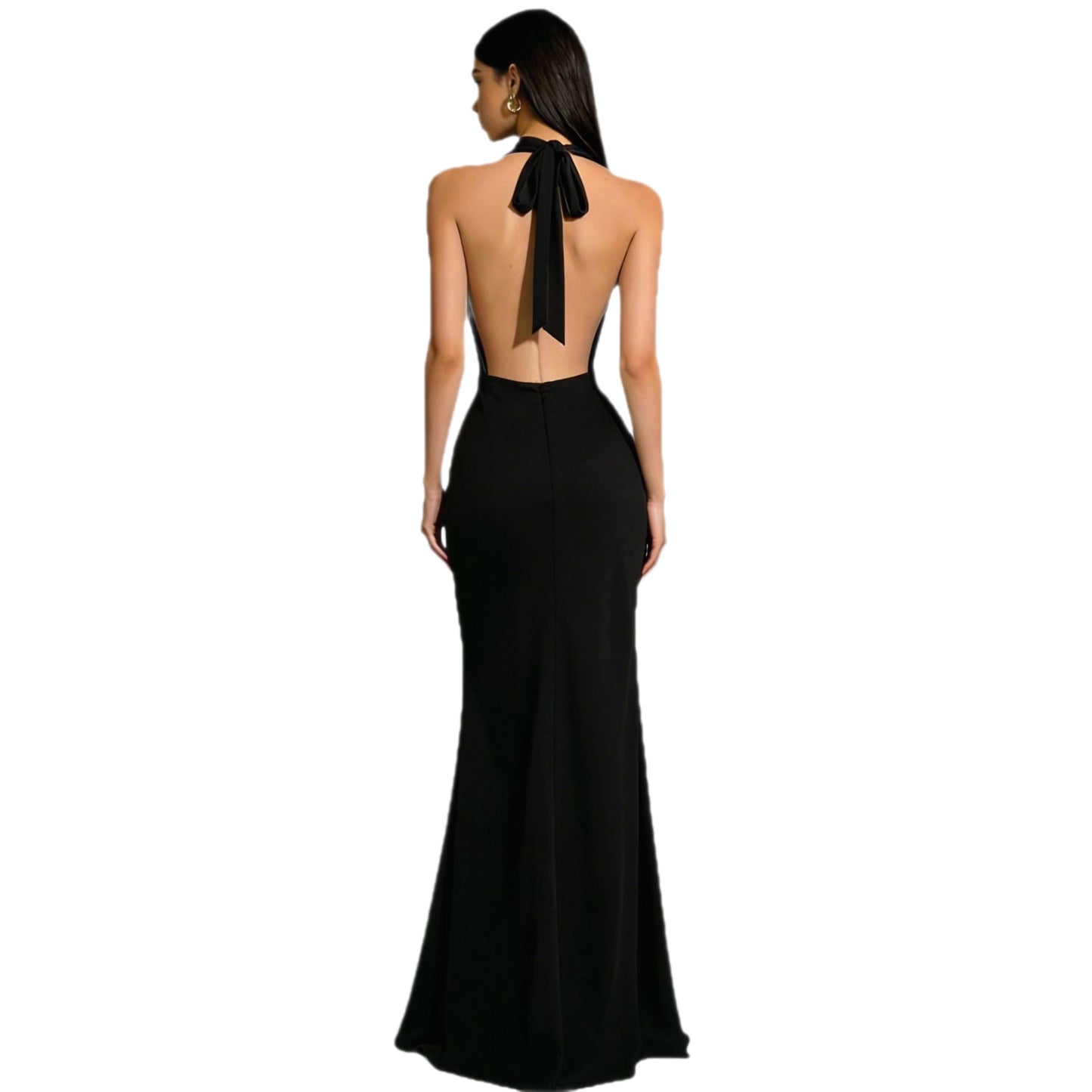 Solid color Strapless  Backless  Satin Evening dress Long dress