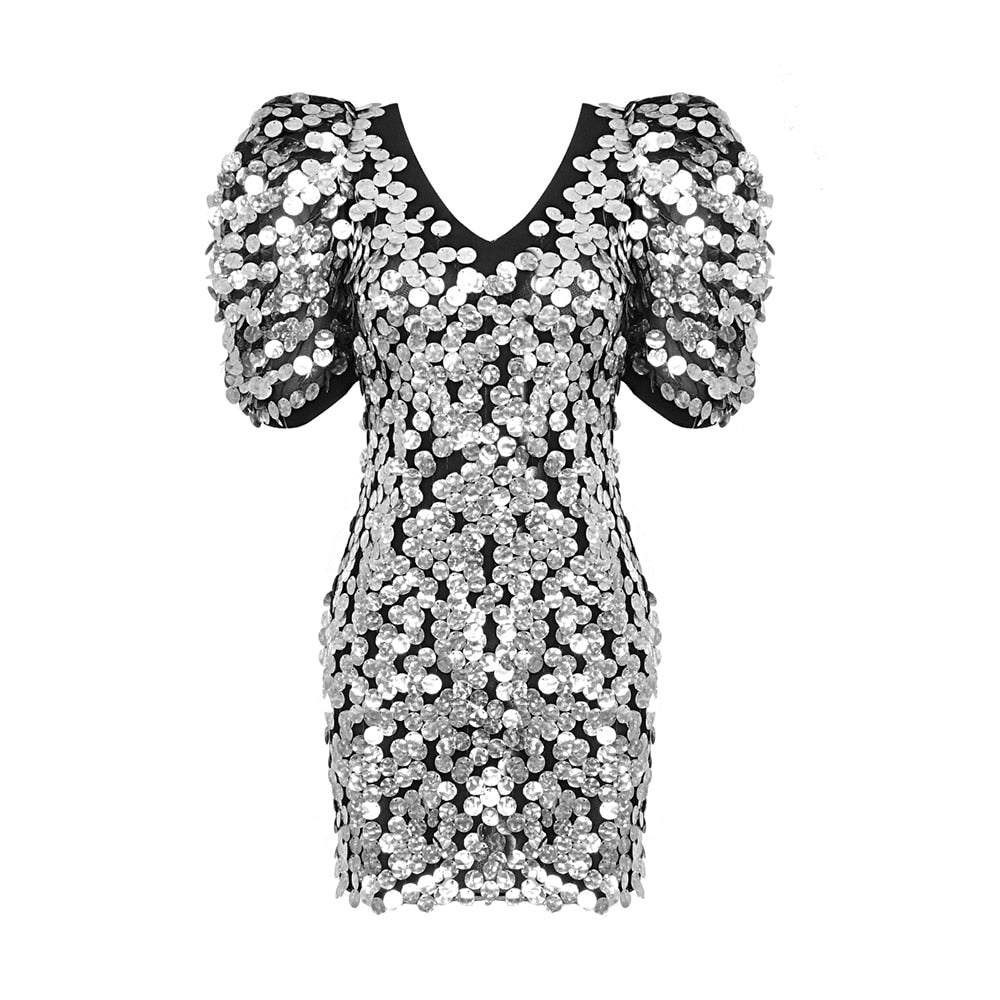 Designer Sliver Sequins Mini Dress