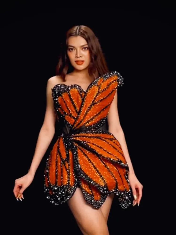 Luxury Butterfly Shape Designer Sequin Dress