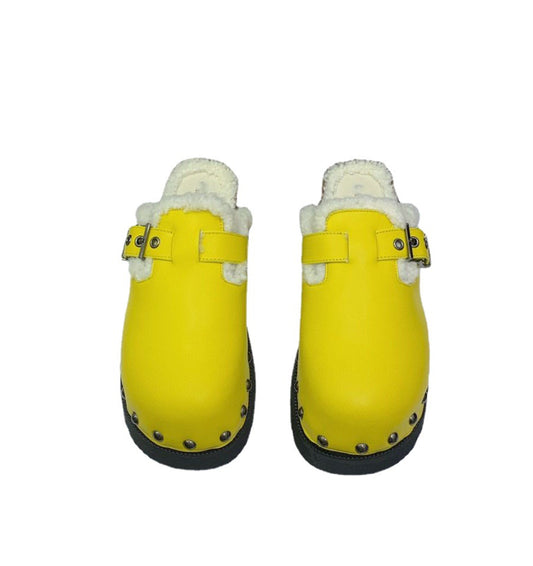 New Genuine Leather Muller Shoes Women Thick Sole Solid Color Slippers Women's Autumn and Winter Warm Casual Half Slippers