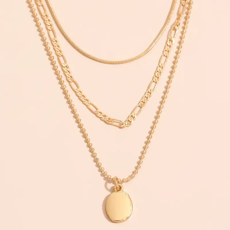 Vintage Metal Oval Pendant Necklace