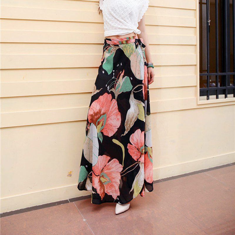 High Waist Chiffon A-Line Skirt with Lining
