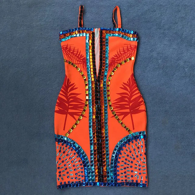 Temperament Robe Femme Women's Clothing Sexy Bodycon Woman Dress Vestidos De Muer Heavy Beading Gauze Sling Mini Dresses