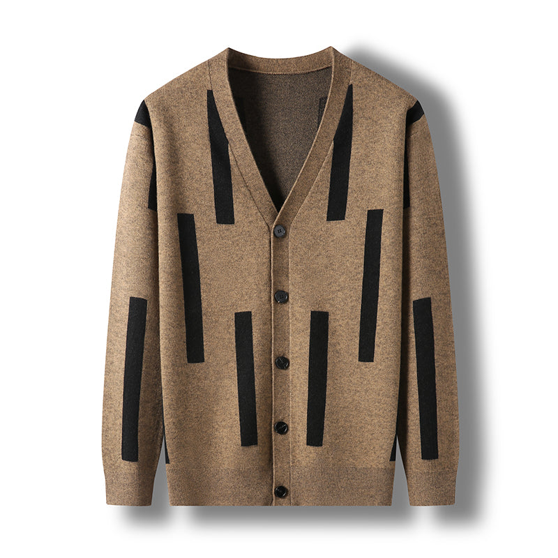 Korean Graphic Knit Cardigan for Men - Casual Sweater
