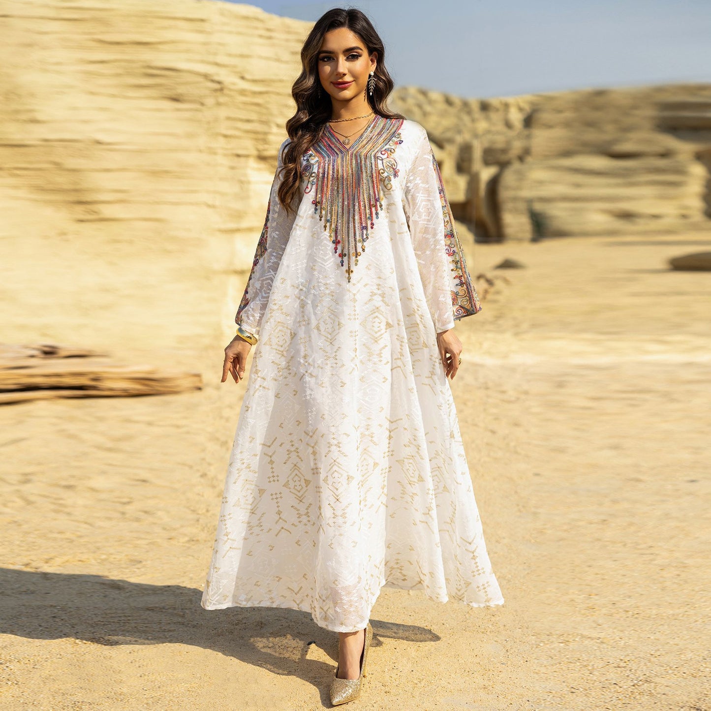 Embroidered Evening Dress with Applique Patchwork Dress