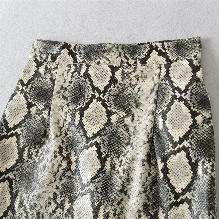 Snake Print Leather Mini Skirt