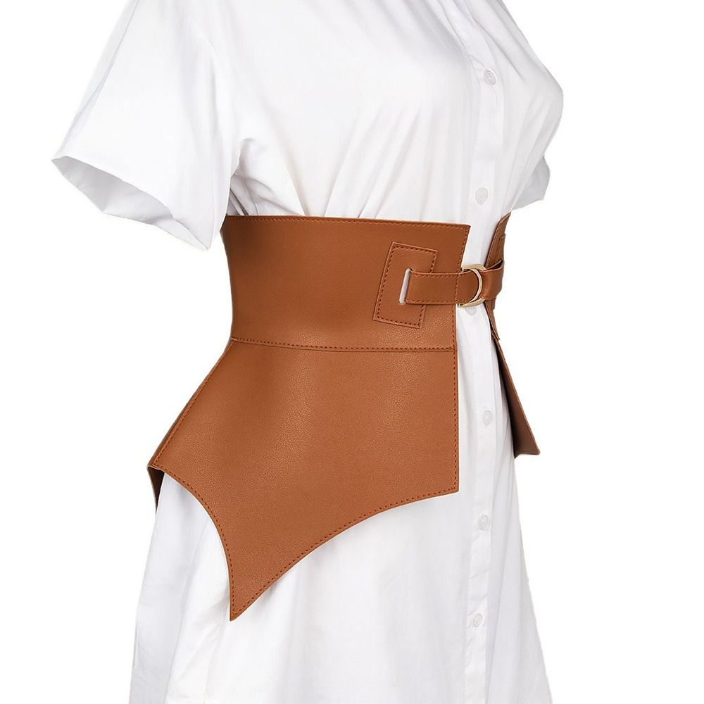 Black Brown Irregular Pu Leather Long Wide Belt Punk Style Women Fashion Autumn Winter Skirt Dress Coat Waistband Corset Belt