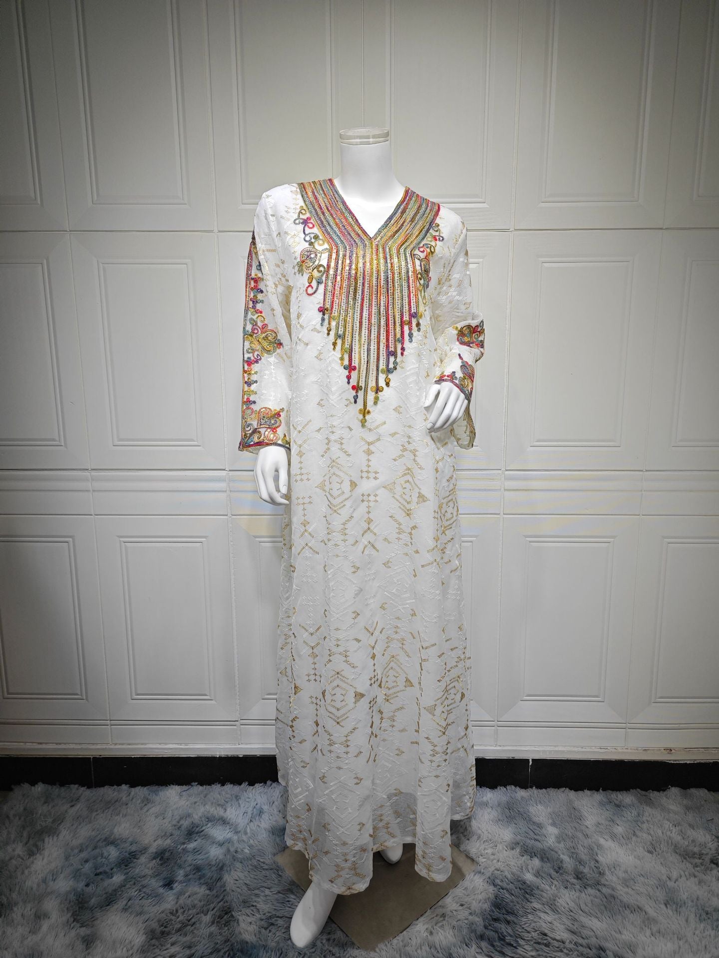 Embroidered Evening Dress with Applique Patchwork Dress