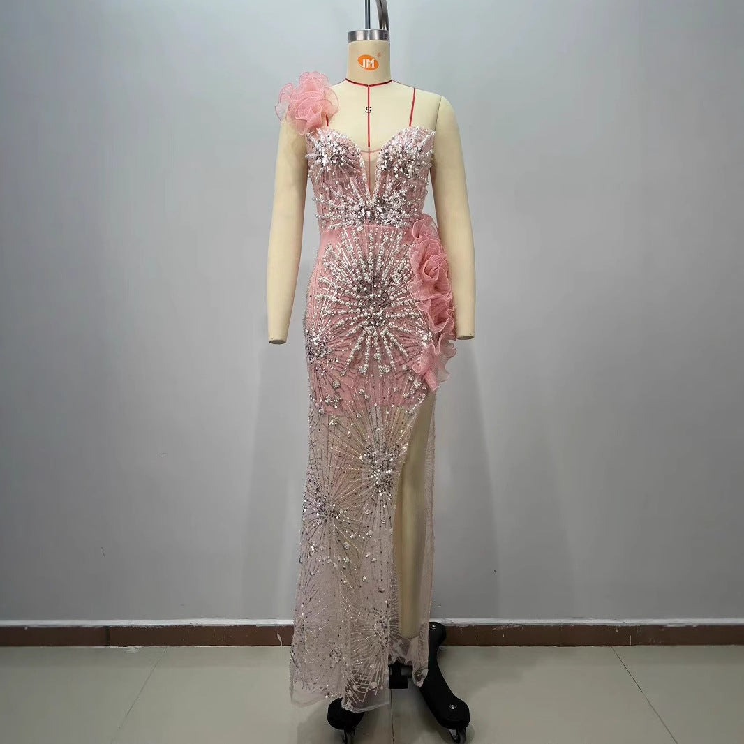 Elegant Pink Sequined Dress