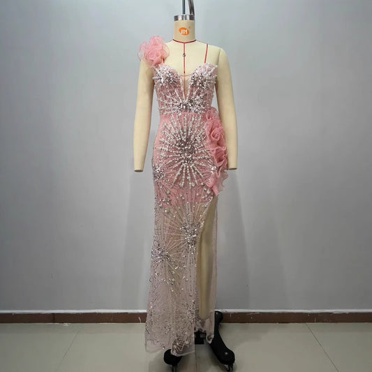 Elegant Pink Sequined Dress