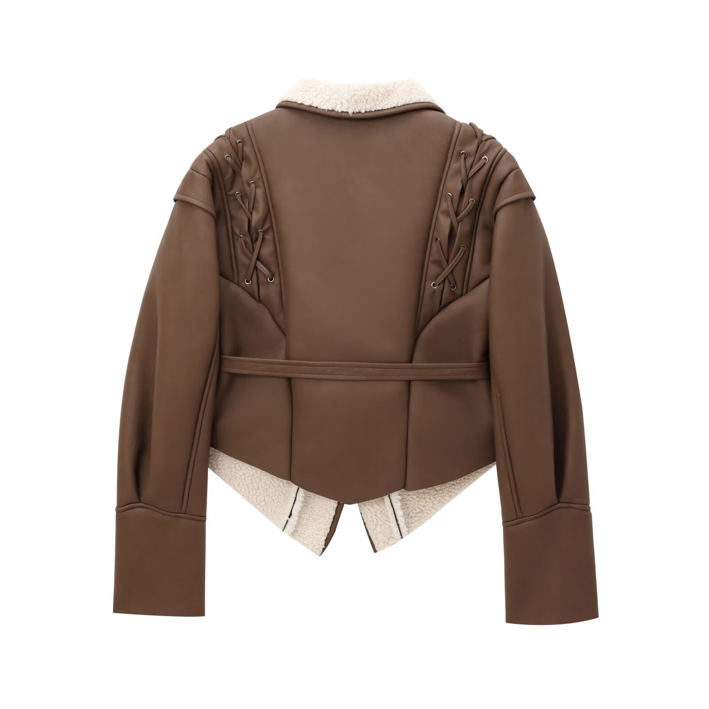 European and American style women's clothing new French waist cinching slimming suede leather jacket with tie up jacket