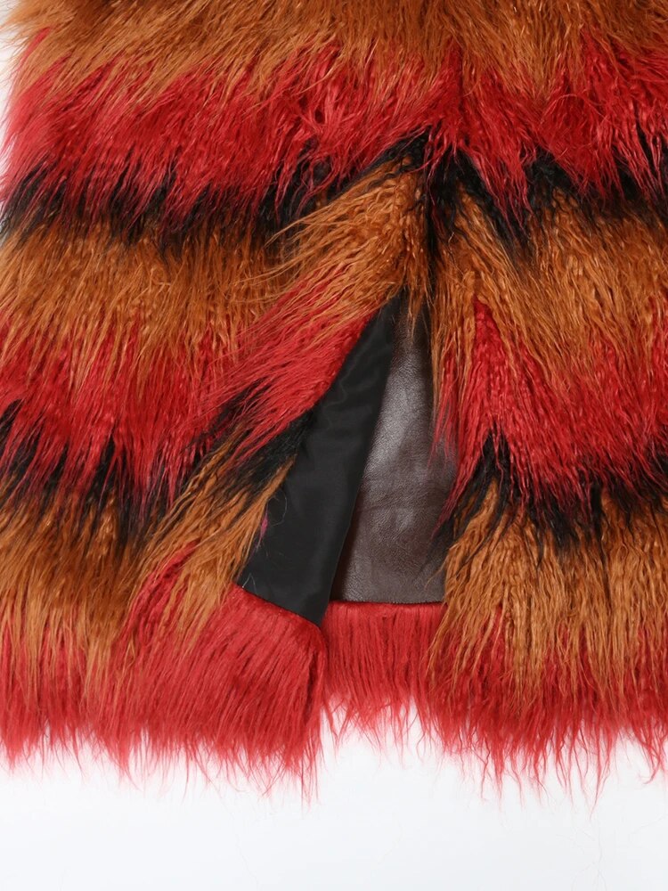 Nerazzurri Winter Long Oversized Colorful Thick Warm Shaggy Faux Fur Trench Coat for Women with Leather Belt European Fashion