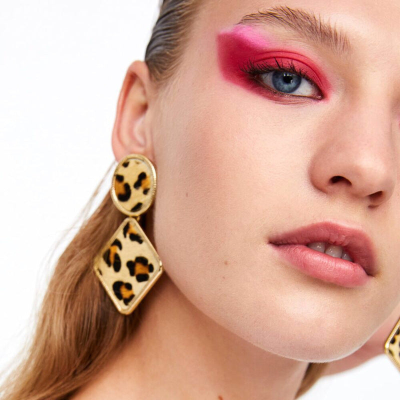 Geometric Leopard Print Earrings - Chic Korean Style
