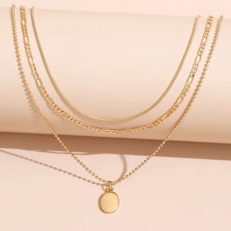 Vintage Metal Oval Pendant Necklace