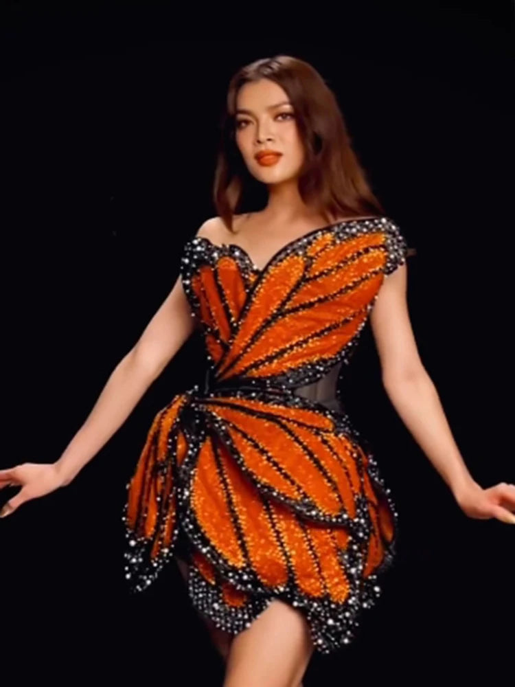 Luxury Butterfly Shape Designer Sequin Dress