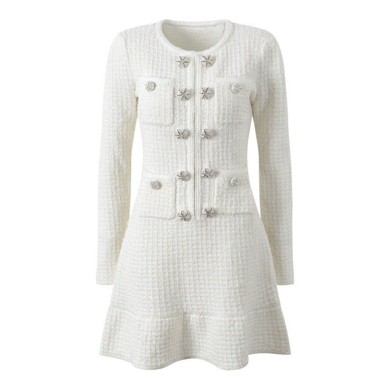 Designer Double breasted  long sleeved dress