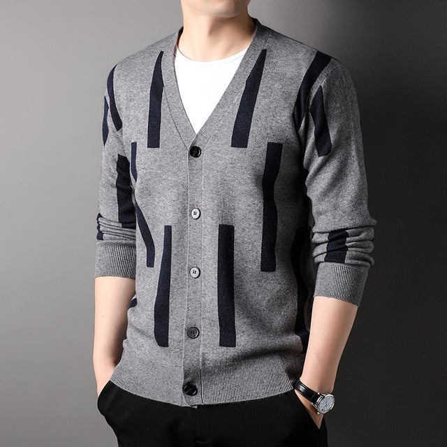 Korean Graphic Knit Cardigan for Men - Casual Sweater