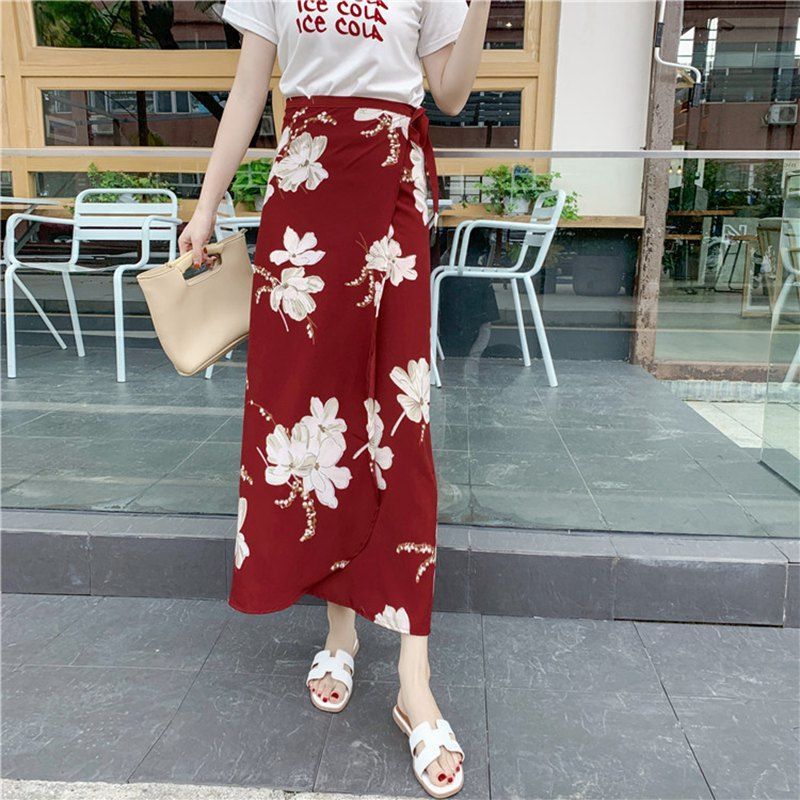 High Waist Chiffon A-Line Skirt with Lining