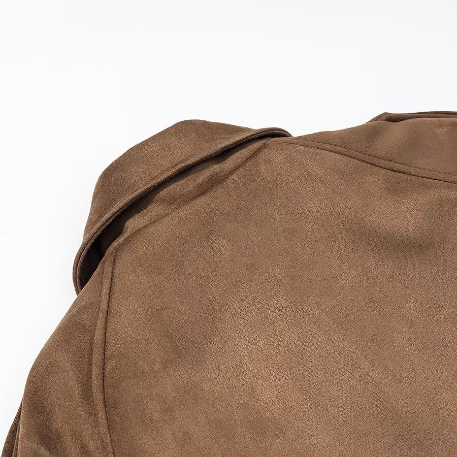 Suede textured long windbreaker jacket