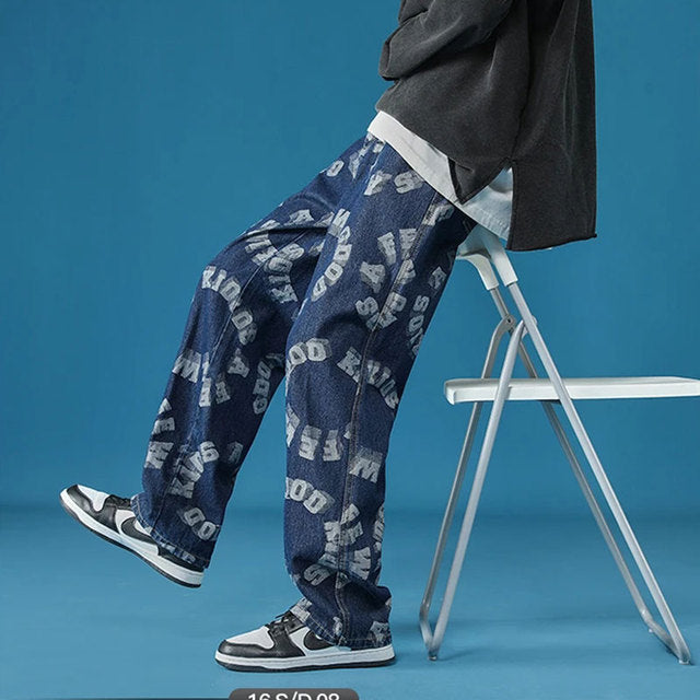 Unisex Loose Fit Denim Hip Hop Pants for Men
