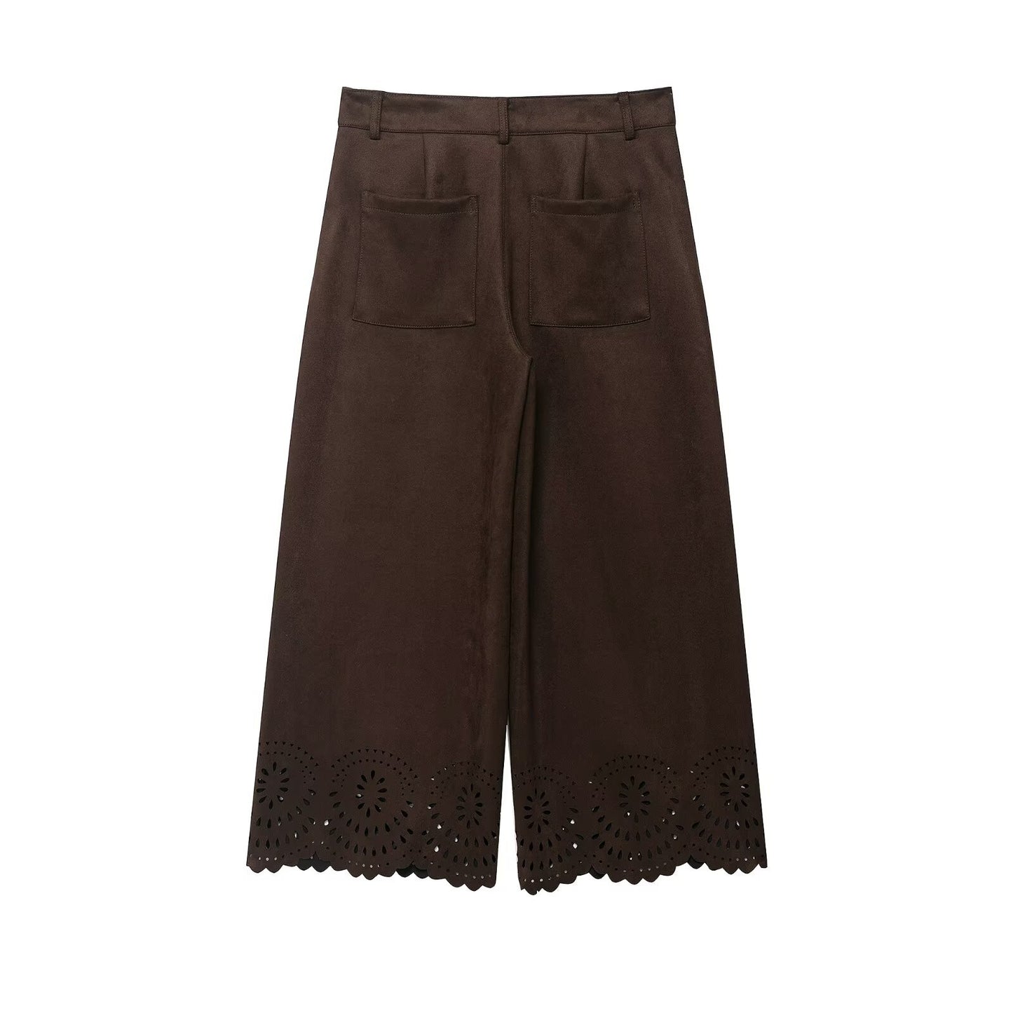 Hollow hem suede jacket+pants set