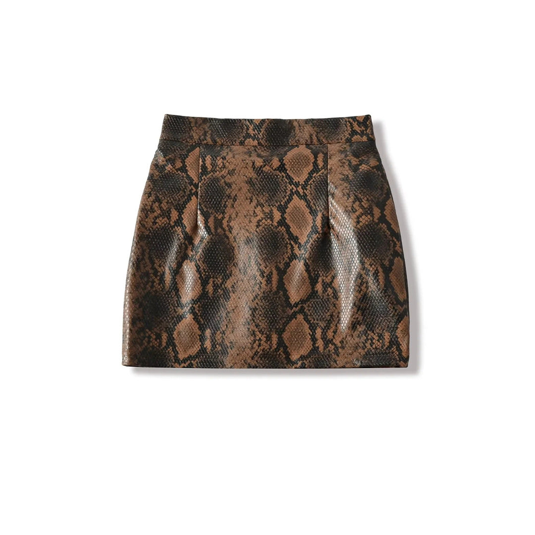 Snake Print Leather Mini Skirt