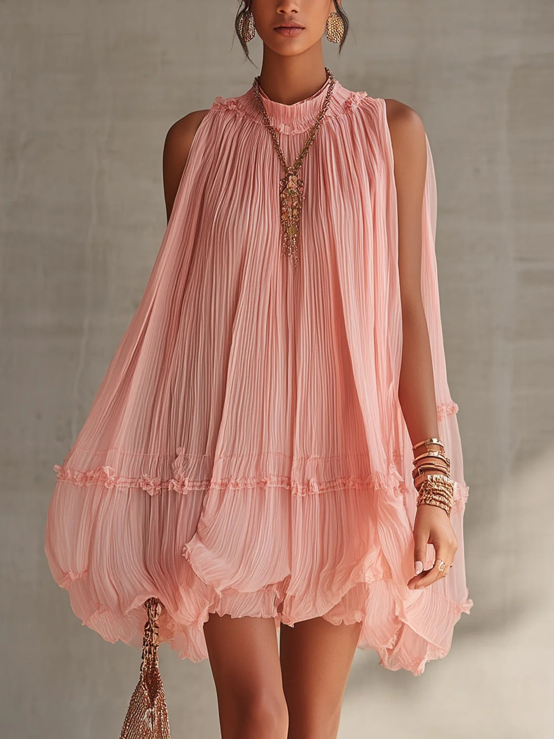Sleeveless Pleated Mini Dress