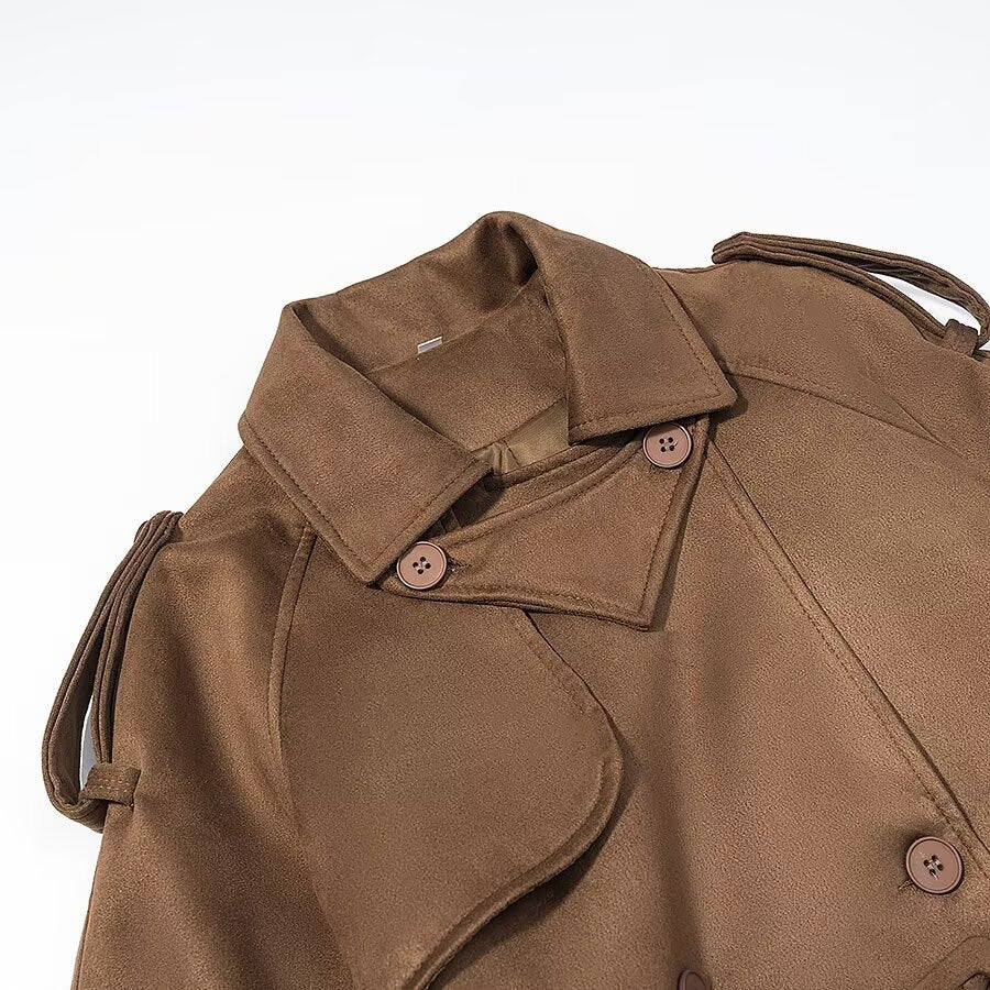 Suede textured long windbreaker jacket