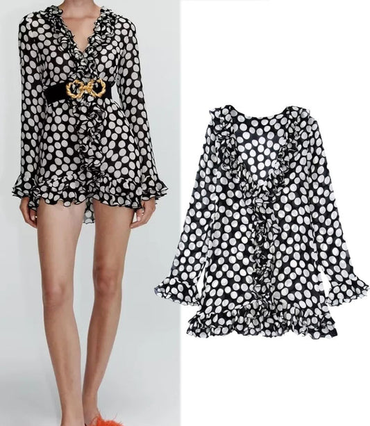 Women Blouse New Traf Fashion Layered Embellished Polka-dot Shirt Loose Shirts Long Sleeve Female Blouses Tops