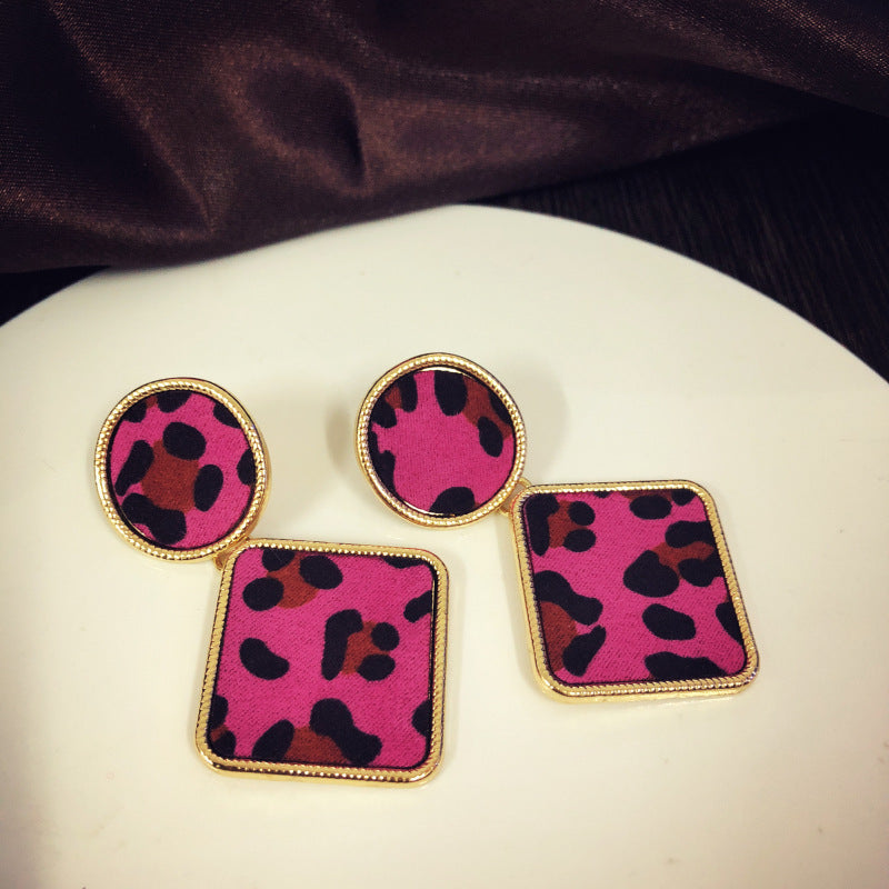 Geometric Leopard Print Earrings - Chic Korean Style