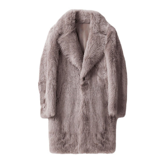 Men's Large Imitation Fox Fur Trench Coat