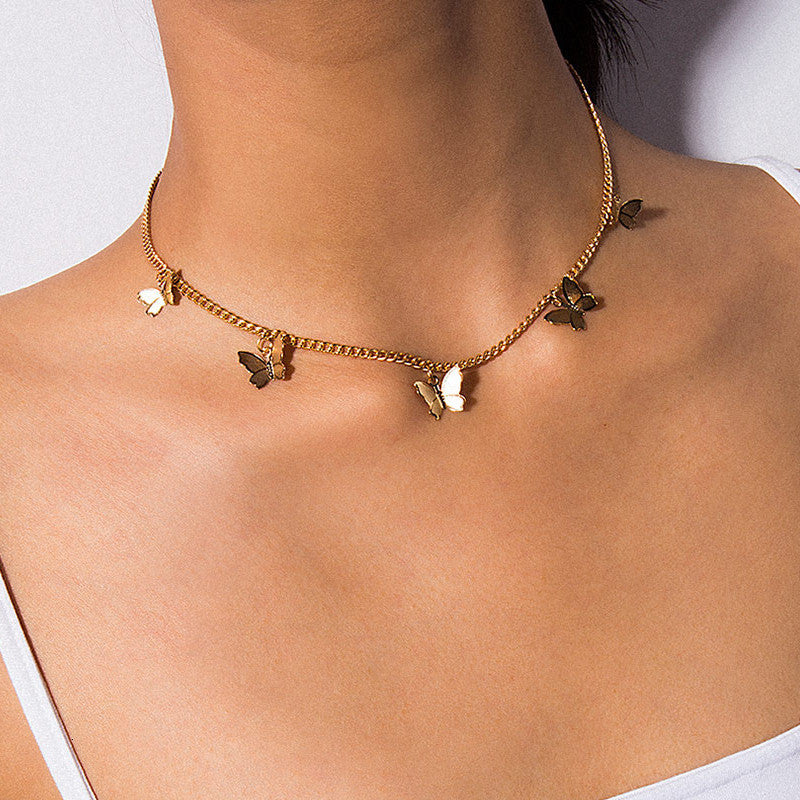 Elegant Alloy Butterfly Necklace with Sequins for Women