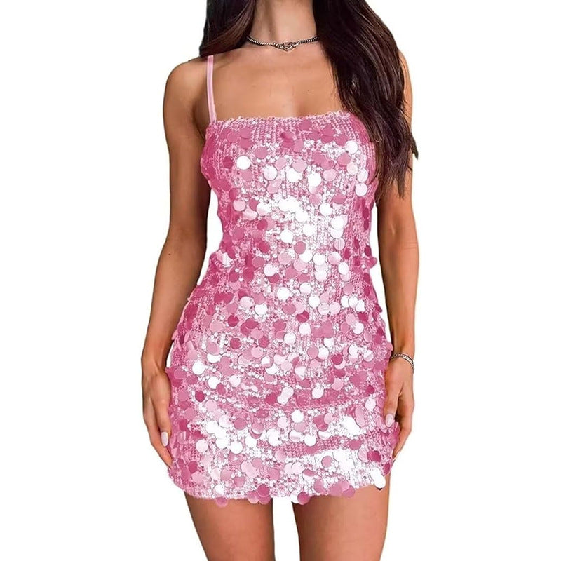Fashionable Sequin Strapless Dress with Backless Design, Short Bodycon Silhouette for Party and Evening Events