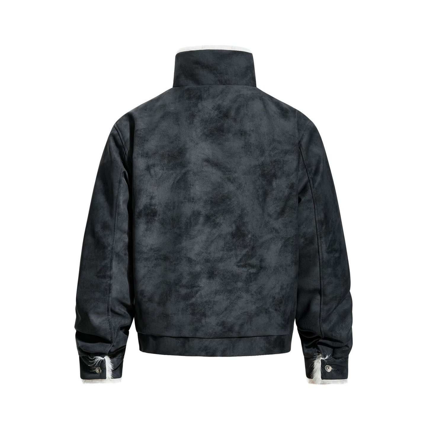 Velvet leather stand up collar lapel pocket jacket